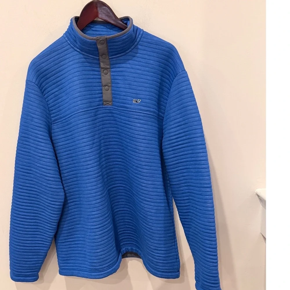 Vineyard Vines Mens XL Blue Ribbed Snap Mock Neck Pullover 1K004307